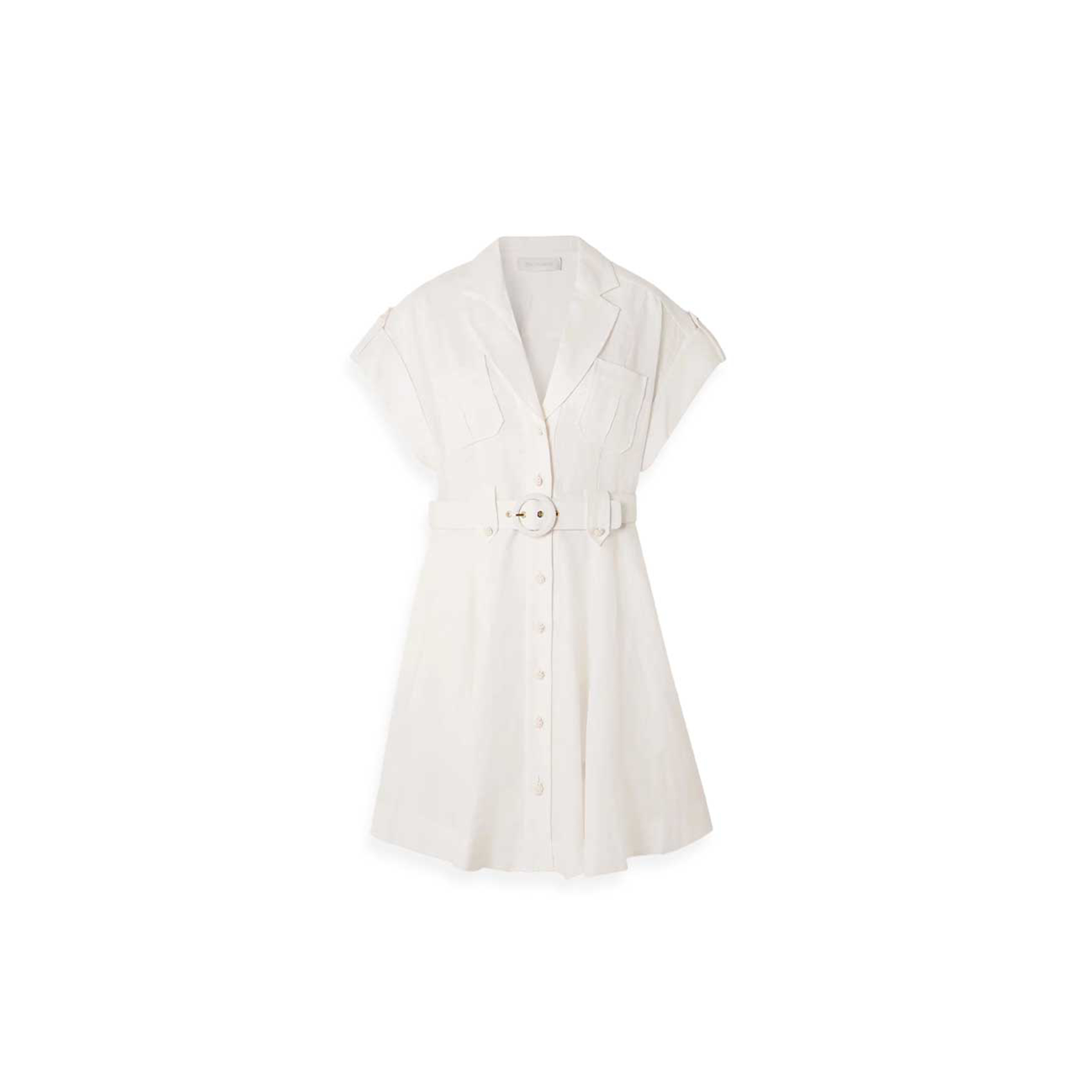 ZIMMERMANN AWAKEN BELTED LINEN MINI SHIRT DRESS 